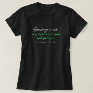 Camiseta Ano Novo 2026 Prosperidade Bênçãos Pretas e Verdes