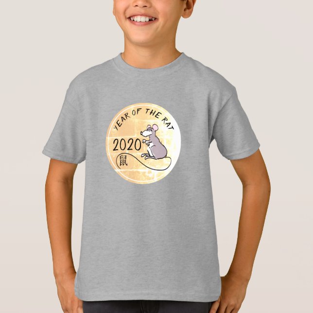 Camiseta Ano Novo Chinês 2020 Crianças - Rato de Cartoon (Frente)
