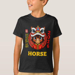Camiseta Ano novo chinês 2026 ano do cavalo retrô elegante