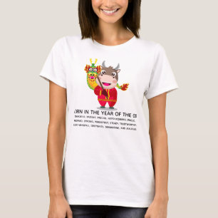 Camiseta Ano Novo Chinês Bonito das Traças de Ox