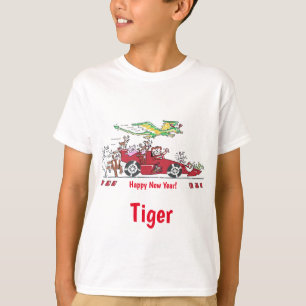 Camiseta Ano Novo Chinês do Carro de Corrida de Tigre T-Sh