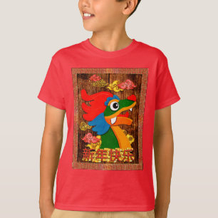 Camiseta Ano Novo Chinês Dragão de Recorte em Madeira Verme