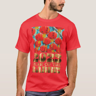 Camiseta Ano Novo Chinês Feliz Coelho 2023 Dourado Vermelho