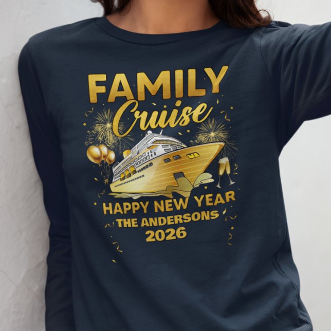 Camiseta Ano Novo da Família Cruzeiro Dourado Navio Ano (Criador carregado)
