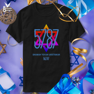 Camiseta Ano Novo Judaico Monograma 5787 Rosh Hashanah