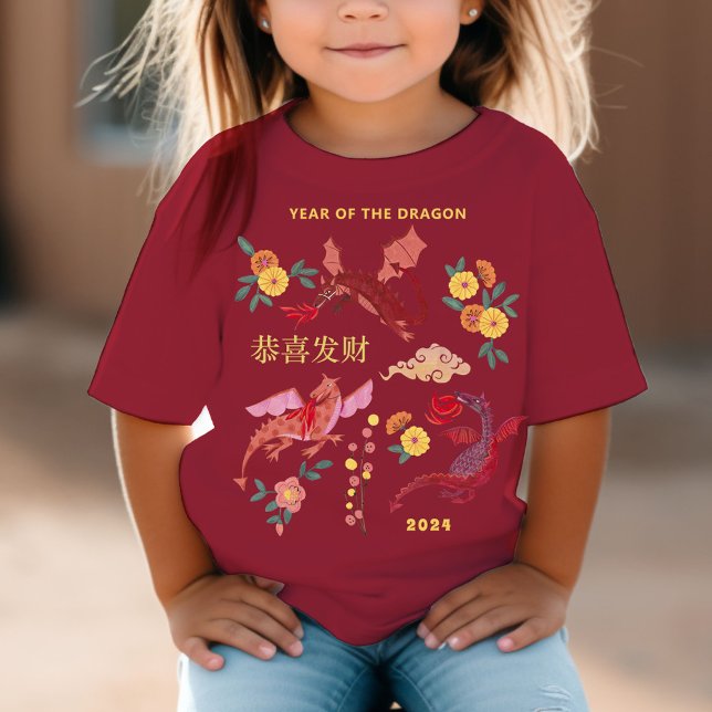 Camiseta Ano Novo Lunar Chinês do Dragão Vermelho (Chinese Red Lunar New Year Party T-Shirt)
