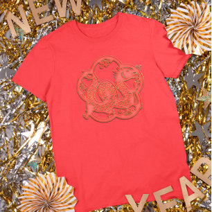 Camiseta Ano Novo Lunar Dragão Zodíaco Chinês Dourado Verme