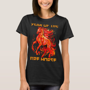 Camiseta ano novo lunar feliz fogo sim cavalo chinês Sorris