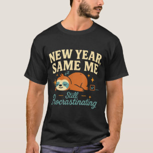 Camiseta Ano Novo Mesmo Eu Funny Sloth Preguiçoso Anti Ano