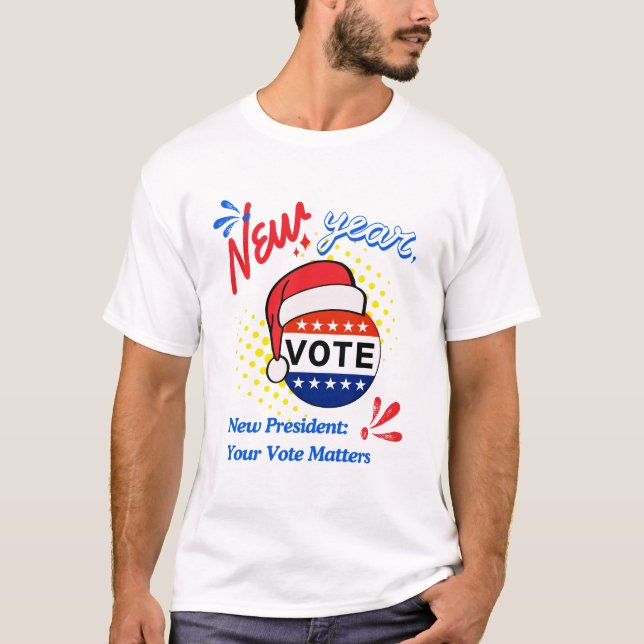 Camiseta Ano Novo - Seu Voto - Papais noeis dos EUA (Frente)