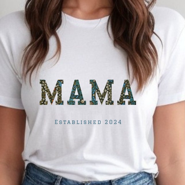 Camiseta Ano personalizado da mamãe - Trendy floral (MAMA t-shirt, customizable year. 
#generativecontent)