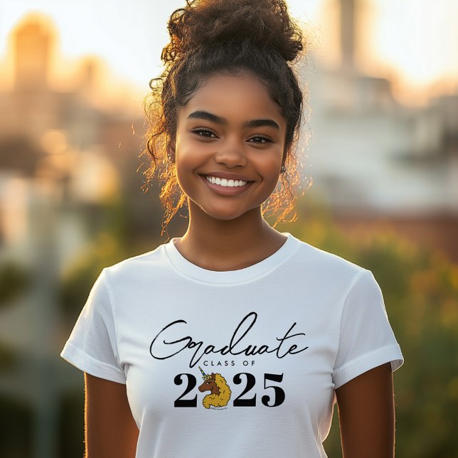 Camiseta Ano Personalizado do Formando Amarelo Afro Unicorn (Criador carregado)