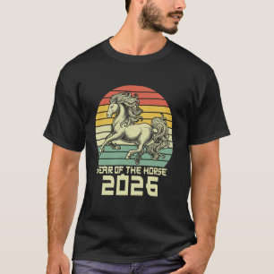 Camiseta Ano Vintage do Cavalo 2026 Ano Novo Chinês Cavalo 