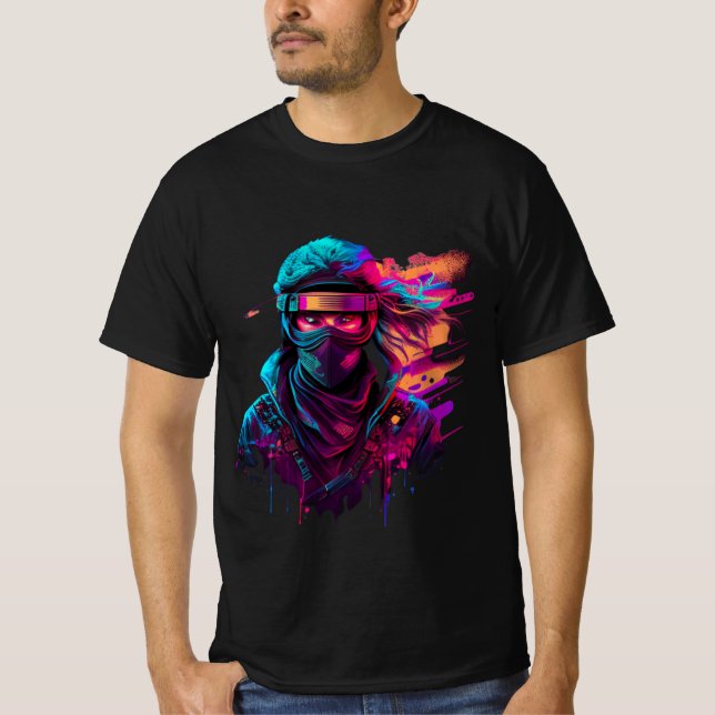 Camiseta anos 80 Ninja Bold Retro Synthwave Tee Gráfico (Frente)