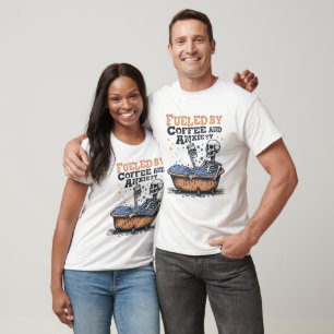 Camiseta Ansiedade Café Teto Engraçado Esqueleto