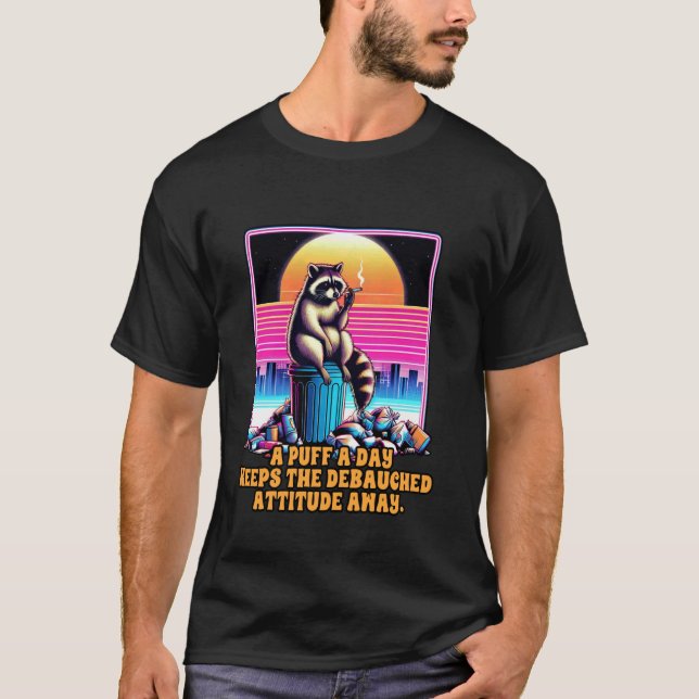 Camiseta Ansiedade Racoon A Puf A Day Mantém O Atentado Dev (Frente)
