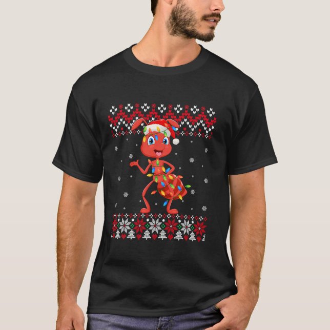 Camiseta Ant Santa Hat Homens Mulheres Crianças Feias De Na (Frente)