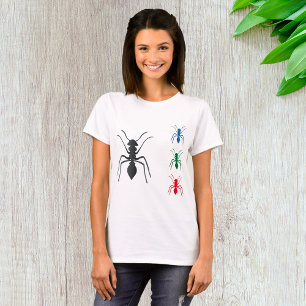 Camiseta Ant Silhouettes Insetos Azul Preto Verde e Vermelh