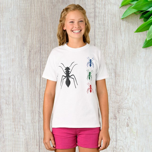 Camiseta Ant Silhouettes Insetos Azul Preto Verde e Vermelh (Criador carregado)