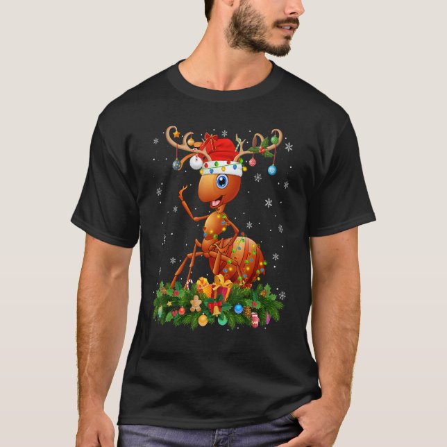 Camiseta Ant   Xmas Holiday Reindeer Hat Santa Ant Christma (Frente)
