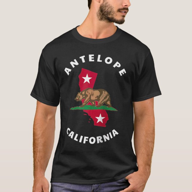 Camiseta Antelope California CA Flag e Bear Crachá Souveni (Frente)