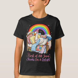Camiseta Antes de Mais Nada Jesus Acha Que Sou Um Ganso Div