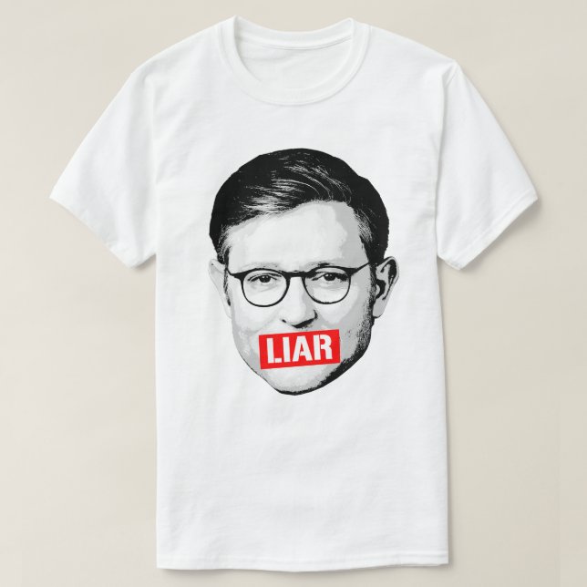 Camiseta Anti Mike Johnson Liar Sticker (Frente do Design)