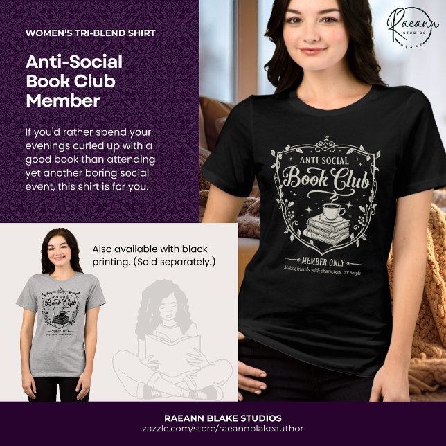 Camiseta Anti-Social Book Club Member Women's (White Print) (Criador carregado)