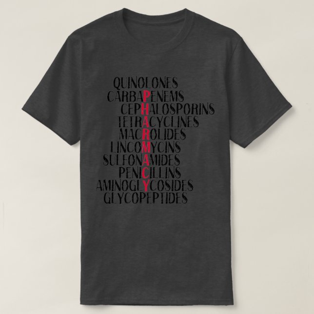 Camiseta Antibióticos de farmácia classes 1 (Frente do Design)