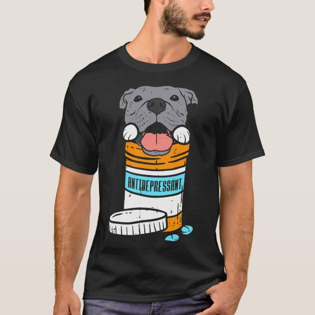 Camiseta Antidepressivo Pitbull Engraçado Cachorro Sozinho (Frente)