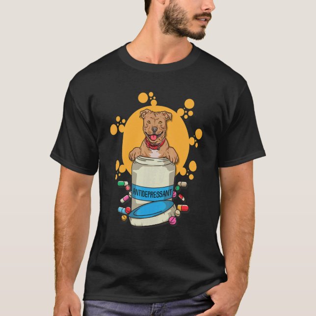 Camiseta Antidepressivo Pitbull Para Proprietário De Cães D (Frente)