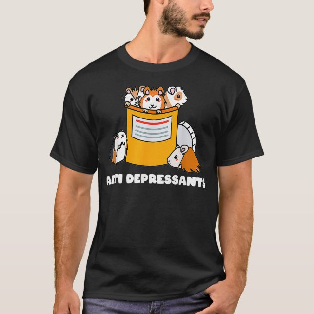 Camiseta Antidepressivos Guiné Porco Engraçada Guiné Cuja P (Frente)