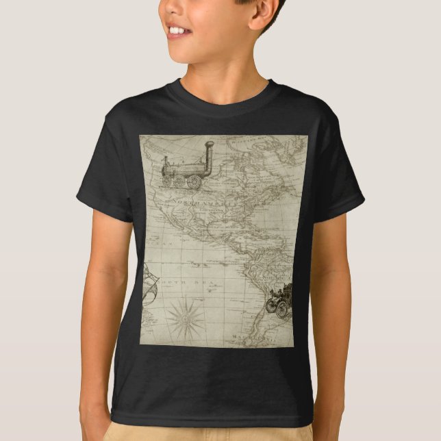 Camiseta Antiga América Britânica Explora o Mapa de Bens Po (Frente)