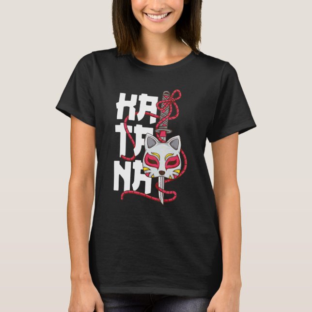 Camiseta Antiga máscara japonesa Cherry Blossom Samurai Kat (Frente)