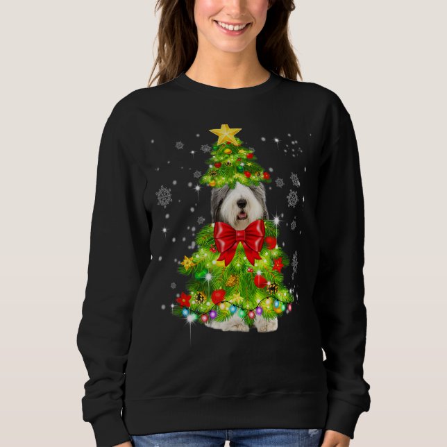 Camiseta Antigo Cão-de-Natal Sheepdog Inglês Leve (Frente)