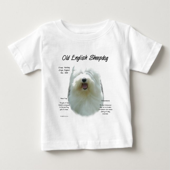 Camiseta Antigo Design de História do Sheepdog Inglês (Frente)