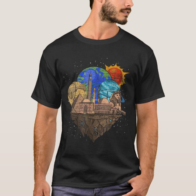 Camiseta Antigo Egito Planetas Esfingx Egípcios Exteriores (Frente)
