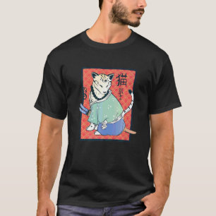 Camiseta Antigo Gato Samurai Japonês Clássico Vintage Ninj