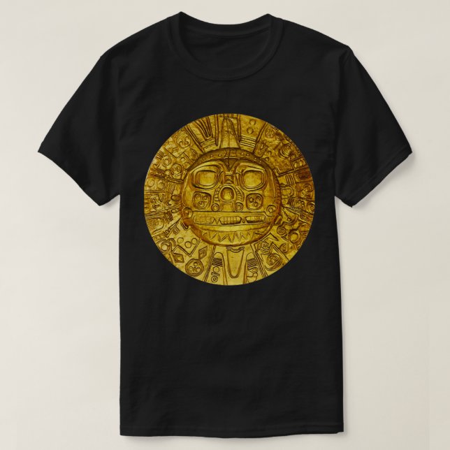 Camiseta Antigo Inca Dourado Sun God Disk Authentication (Frente do Design)