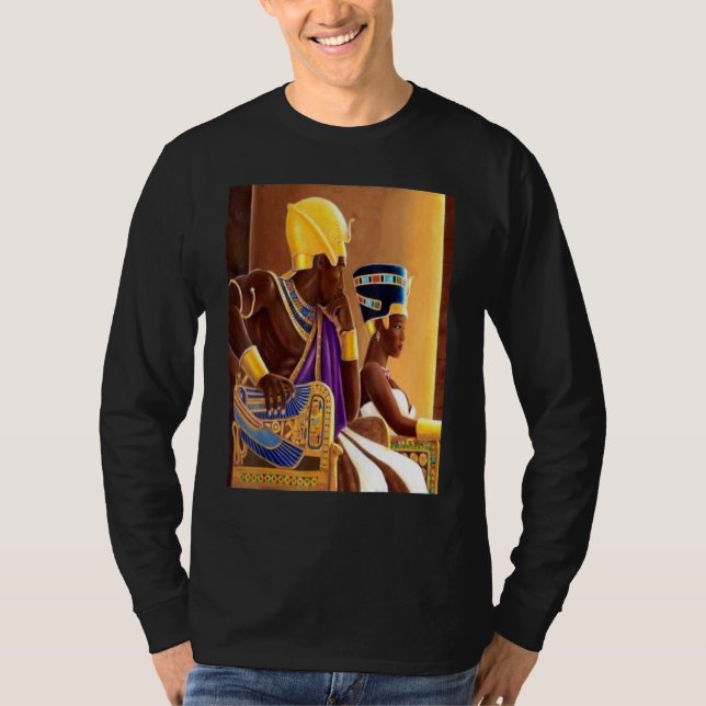 Camiseta Antigo Kemet 2 Royalty Egípcio Pharaoh E Seu Q (Frente)
