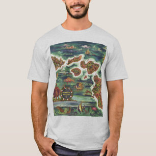 Camiseta Antigo Mapa Histórico das Ilhas Antigas do Havaí