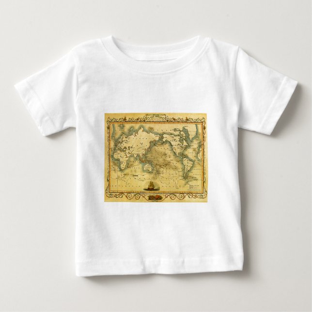 Camiseta Antigo Mapa Mundial Antiquado (Frente)