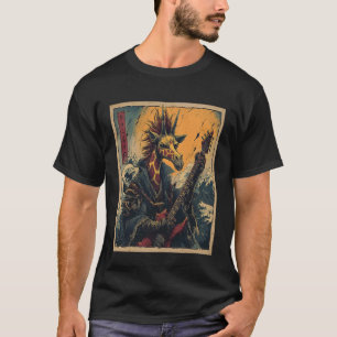 Camiseta Antigo Retro Japonês Guitarrista Punk Girafa Vint
