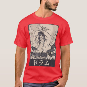 Camiseta Antigo Retro Japonês Samurai Warrior Drums T-Shi