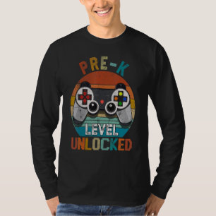 Camiseta Antigo Video Game Jogador Nível Pré K Desbloqueado