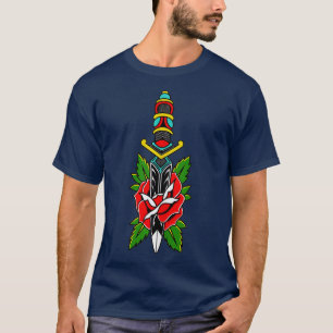 Camiseta Antigos Dagger e Rosa da velha Escola Americana