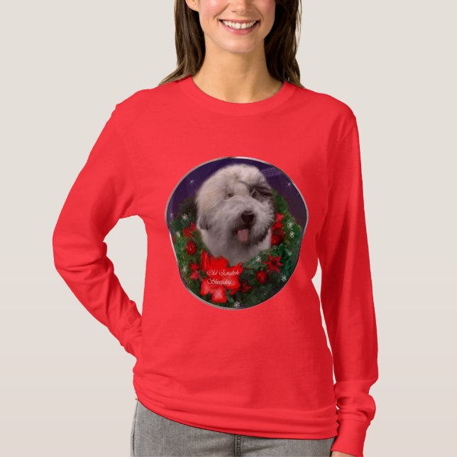 Camiseta Antigos presentes de Natal para Sheepdog em Inglês (Frente)