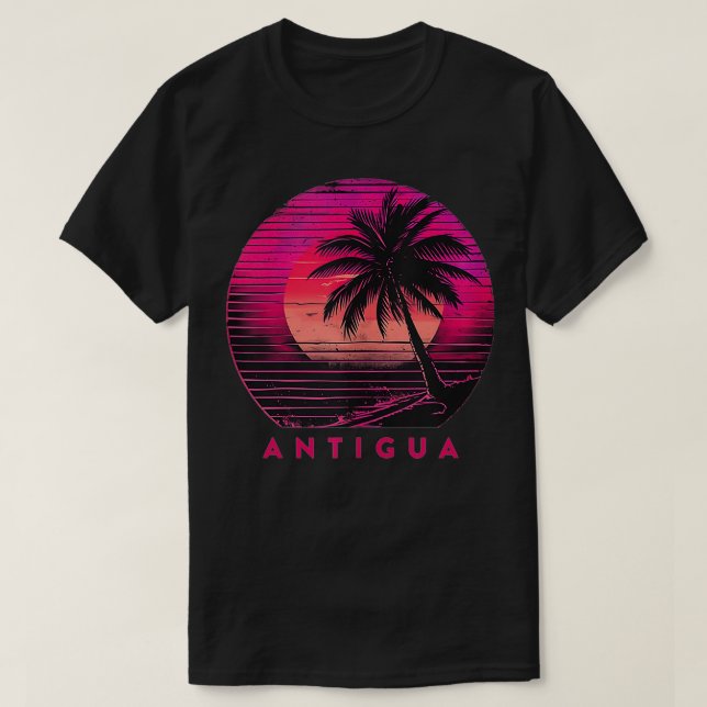 Camiseta Antígua Barbuda Praia Palm Trees Summer Sunset Vin (Frente do Design)