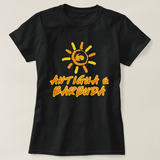 Camiseta Antígua e Barbuda amarelo brilhante e laranja (Frente do Design)