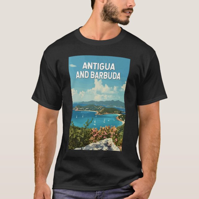 Camiseta Antígua e Barbuda Ilustração Retro Viagem de Arte (Frente)